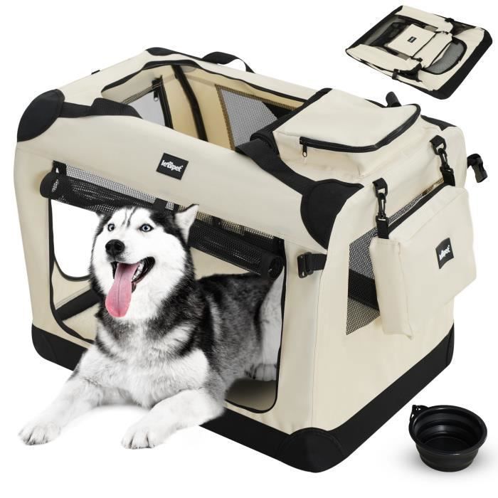 Comparer les prix de Leopet® Sac De Transport Pour Chiens - Gamelle, Pliable, Respirant, Taille Xxl, Beige - Bagage, Panier Pour Animal De Compagnie, Voyage