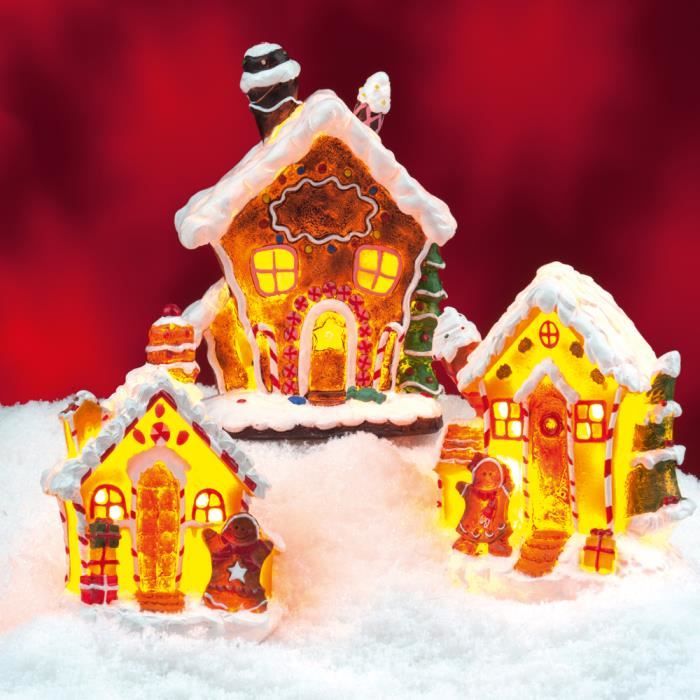 Décorations lumineuses de Noël - 3 Maisons en Bonbon translucide