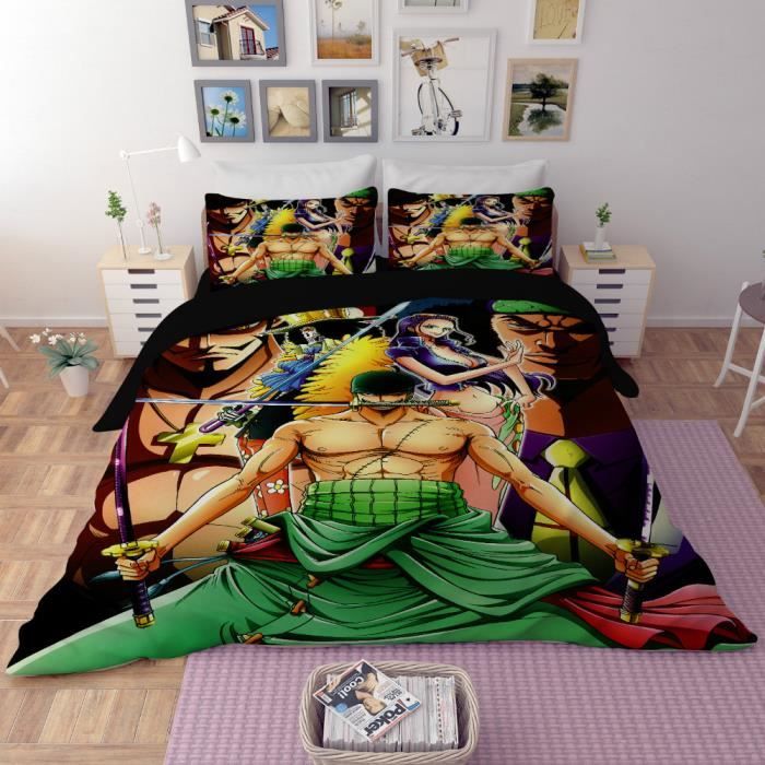 Parure De Lit One Piece Roronoa Zoro 3d Effet 150 0cm 3 Pieces 1 Housse De Couette Et 2 Taies D Oreillers 63 63cm Cdiscount Maison