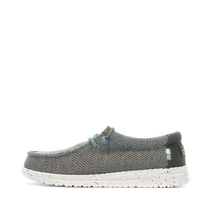 Hey Dude Hey Dude Wally Youth — chaussures basses garçon gris et bleu textile semelle mémoire de forme plateforme 3 cm vegan