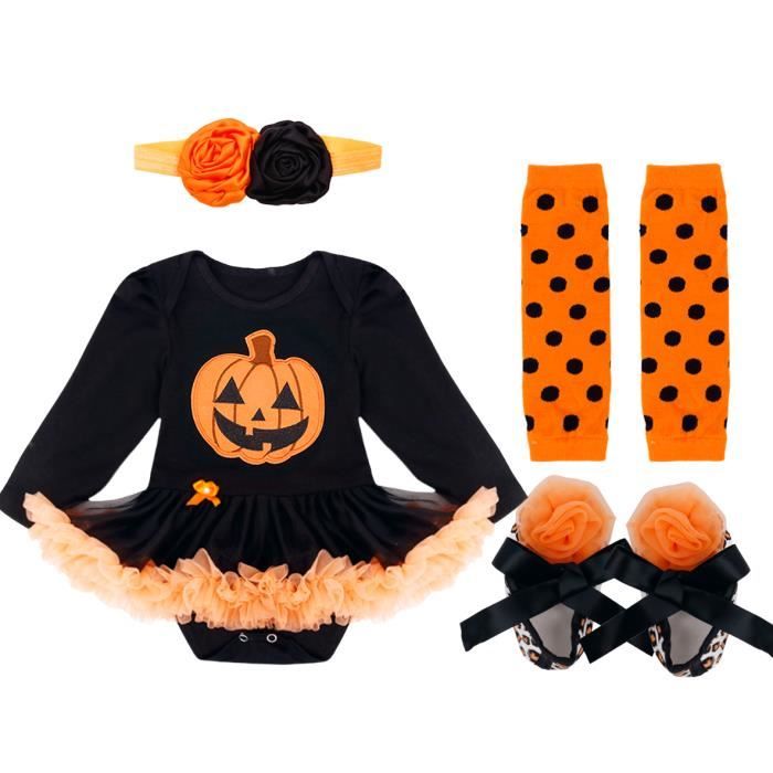 Ensemble Bebe Fille Halloween Citrouille Tenue Barboteuse Bandeau Jambiere Chaussures 0 12 Mois 2 2 Cdiscount Pret A Porter