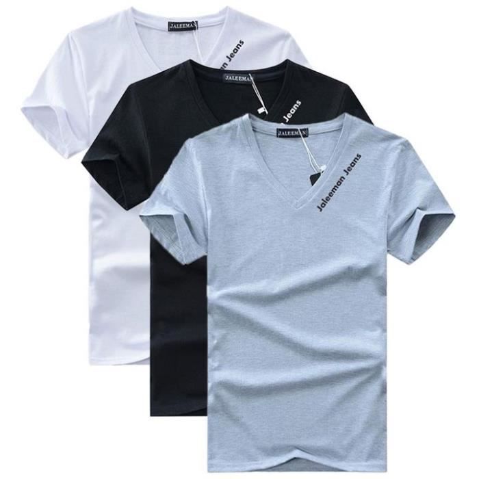 Hommes col V à manches courtes Designer Shirt Top Qualité Uni Vendeur Britannique