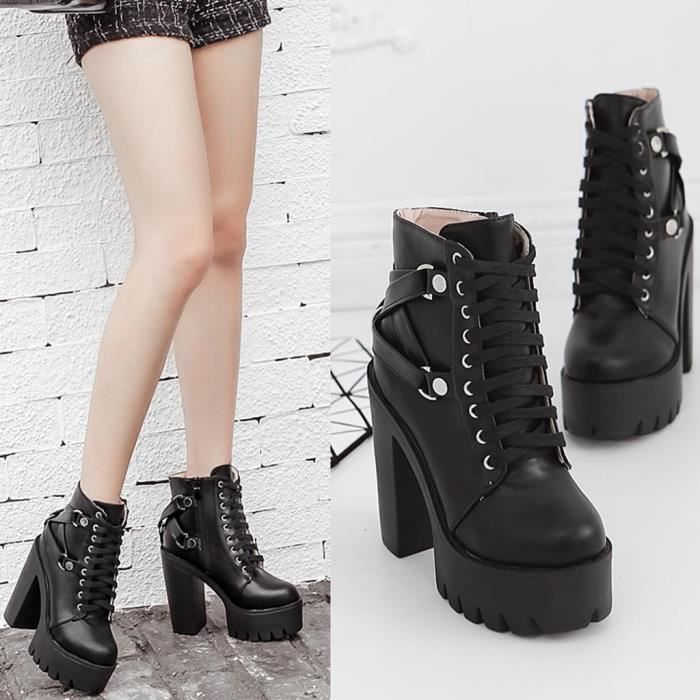 Mode dame lacets chaussure en cuir souple plate forme chaussure