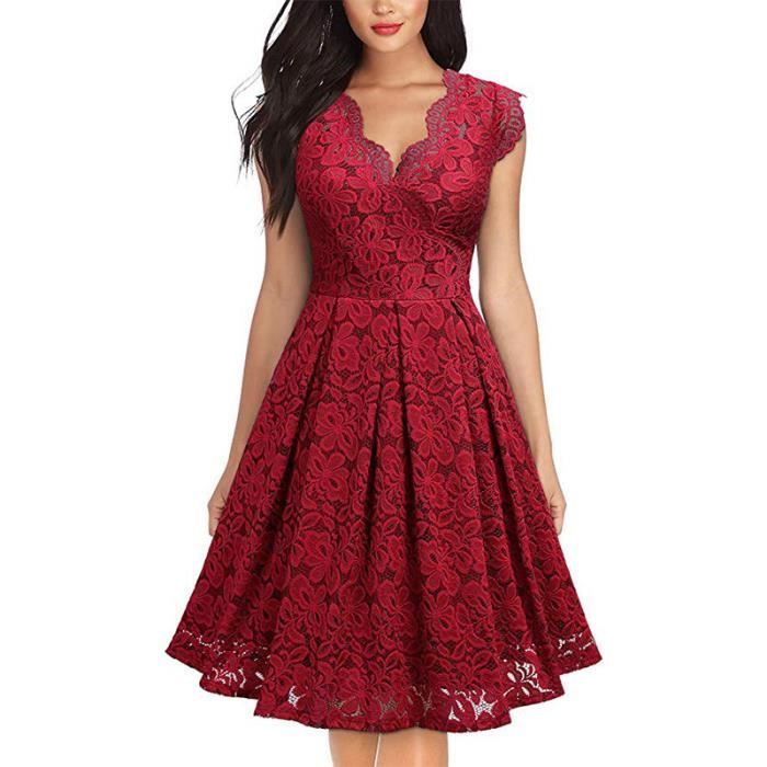 Robe de Soiree Femme Dentelle Sans Manches Robe Robe de Demoiselle d honneur Mi longue