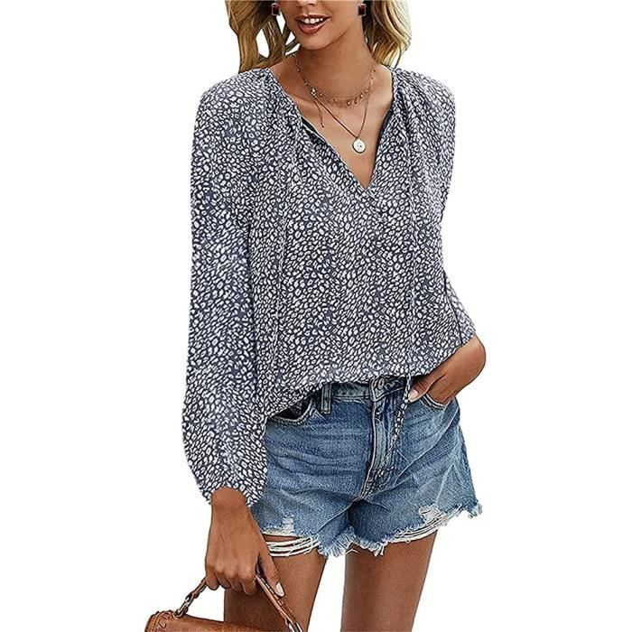 Minetom Chemisier Femme Col V Blouse l gant Haut Manches Longues