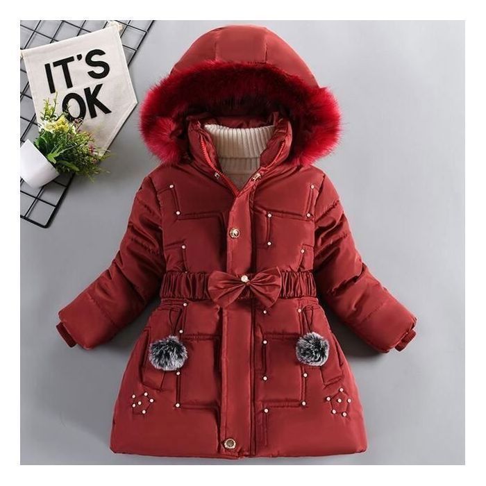Enfant Fille Parka Longue Epaisse a Capuche Chaud Hiver pour 2 12 Ans G Rouge Cdiscount Pret a Porter