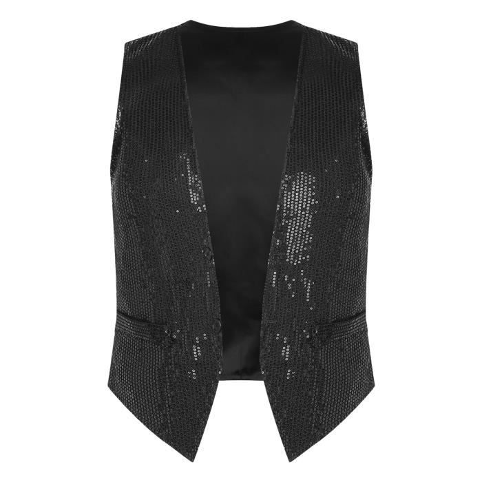 Freebily Gilet a Paillettes pour Homme Femme Cardigan Ouvert Top Danse Disco Sans Manches Brillante Costume Clubwear Fete M 4XL Noir Cdiscount Pret a Porter