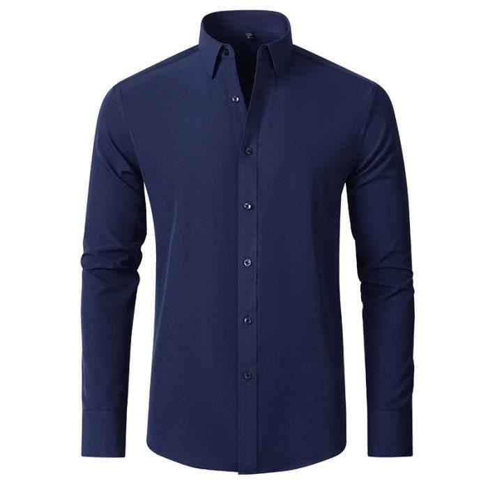 Chemise Homme Slim Fit Manches Longues Chemise Stretch Business Couleur Unie Tissu Confortable Bleu marine Bleu marine Cdiscount Pret a Porter