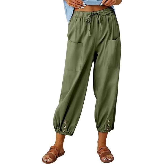 Pantalon Lin Femme Pantalon Fluide Femme éTé Taille éLastique avec ...