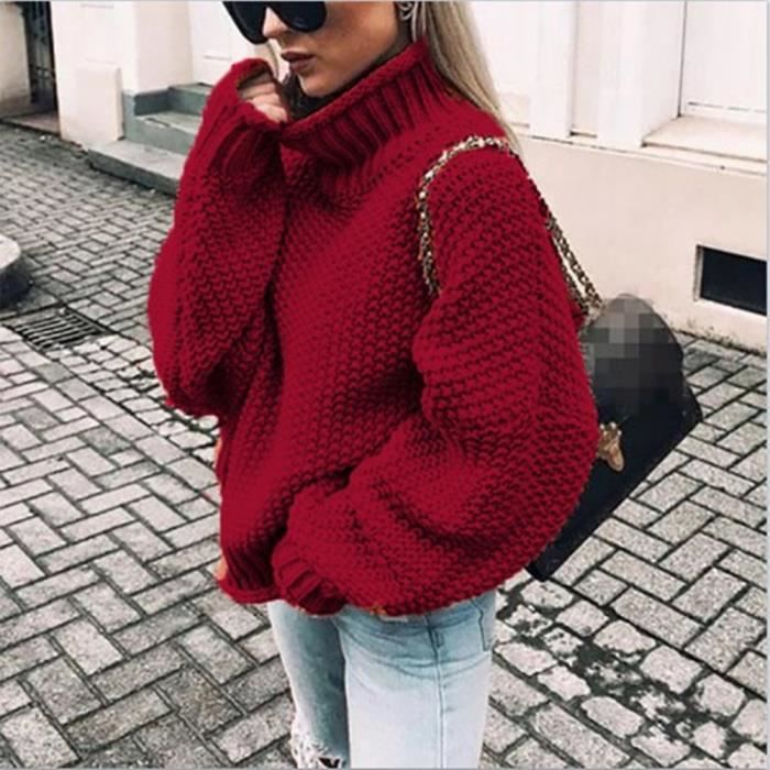 Pull femme a col roule Y2k en tricot FRAFRo Rouge Cdiscount Pret a Porter