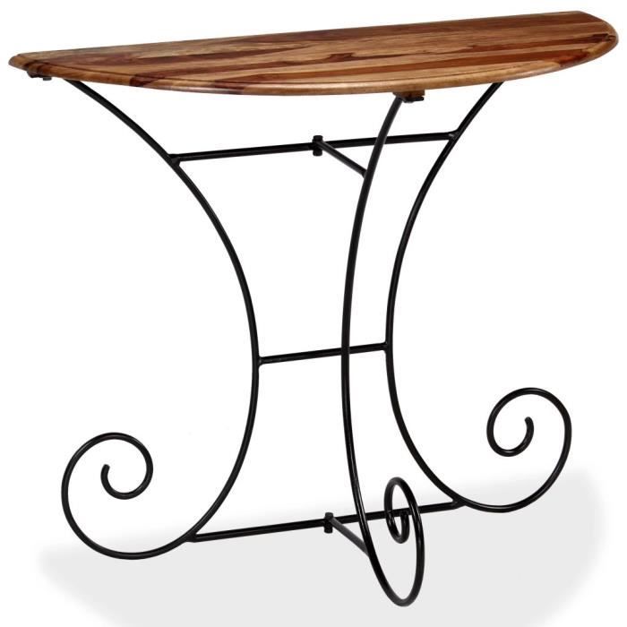 table console demi-ronde en bois massif de sesham laqué - ovonni - 90 x 45 x 75 cm