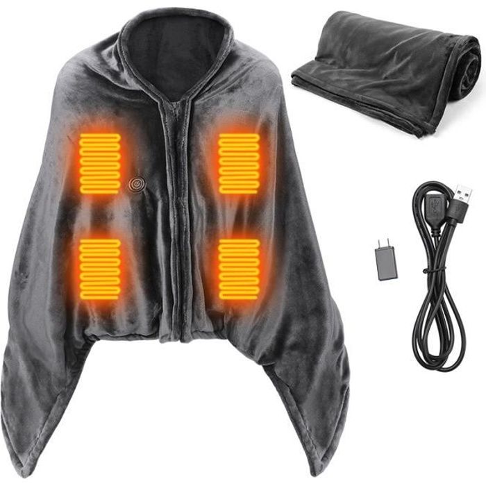 Couverture Chauffante Rechargeable USB - Plaid Doux En Flanelle, Lavable, Pour Canapé, Lit Ou Voyage