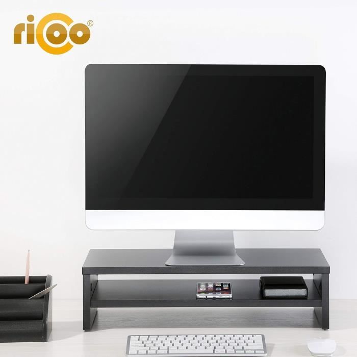 Support Rehausseur D'Écran PC RICOO - Plateau Bureau Organisateur En Bois Chêne 54x26x14 Cm