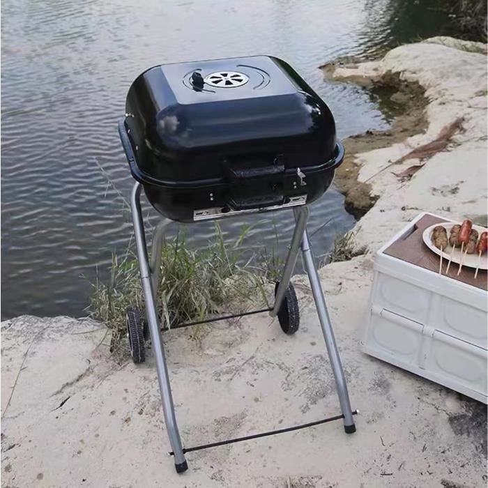 Barbecue Charbon Royal Gourmet Sur Chariot - Surface 56.5x42.2cm - Thermomètre - Tablettes Pliables - Noir