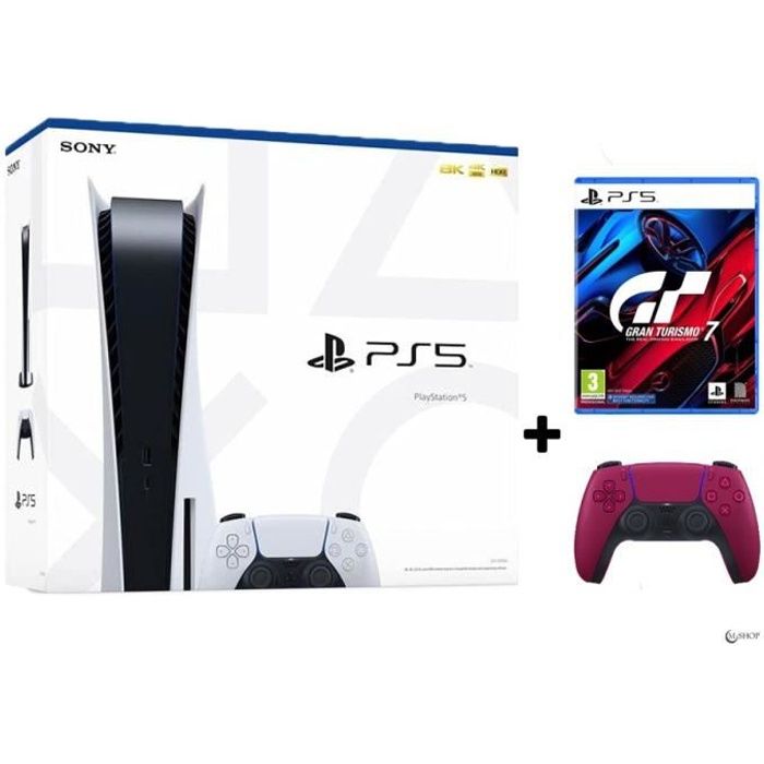 Console PlayStation 5 + Manette sans fil PlayStation5 DualSense Rouge  cosmique + Gran Turismo 7 (PS5) 