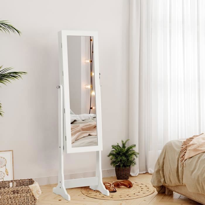 SONGMICS Armoire à bijoux LED avec serrure Miroir Toute-Longueur 5 Étagères 2 Tiroirs Blanc JBC94W SONGMICS Armoire à bijoux LED avec serrure Miroir Toute-Longueur 5 Étagères 2 Tiroirs Blanc JBC94W