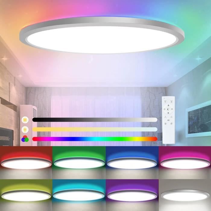 Led Light Gradation Plafonnier LED 24W à Gradation avec Télécommande,Rétro-éclairage RVB 7 ...