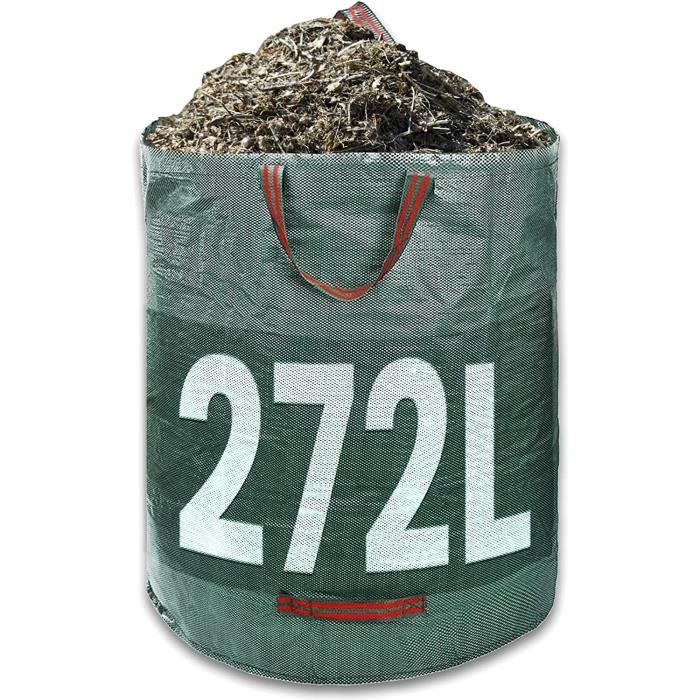 Sac à Déchets De Jardin 272L - Sac à Feuilles Stable Et Robuste En Polypropylène UV, Imperméable, Léger Avec Poignées