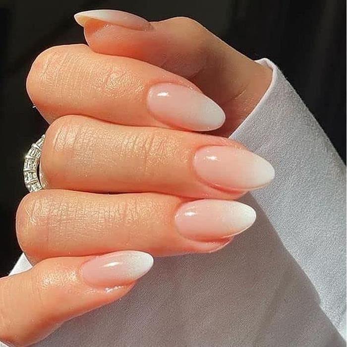 Canvalite Faux Ongles French Manucure, Lot de 24 Press on Nails, Amande, French, Ombres