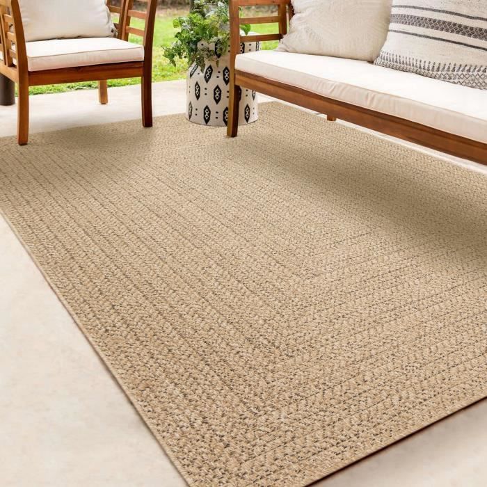 Tapis extérieur aspect jute - THE CARPET - 140x200 - Résistant UV - Ovale - Beige