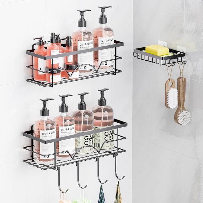 Étagère De Douche Sans Percage 3 Pièces Avec Porte-Savon - Accessoire Salle De Bain