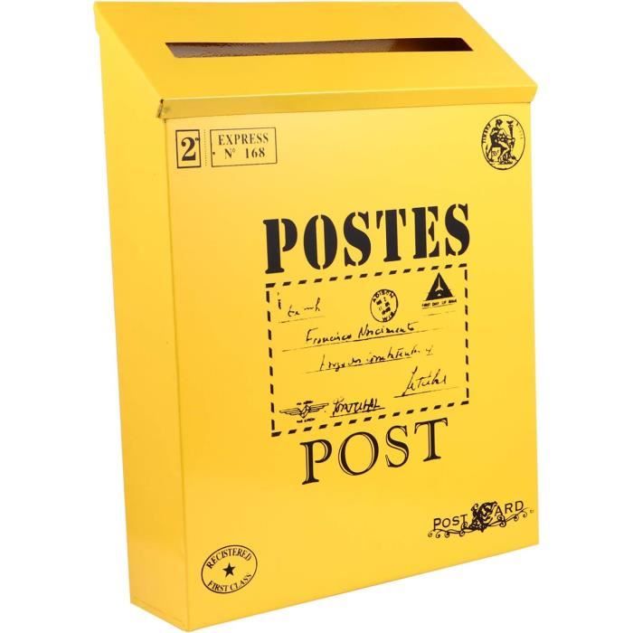 Boîte Aux Lettres Jaune, Vintage En Fer À Fixation Murale Pour Extérieur, Boîte Aux Lettres
