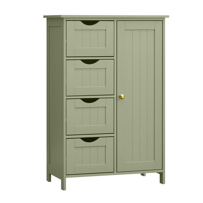 Meuble bas de Salle de Bain - VASAGLE - 4 Tiroirs - Placard avec Porte - Étagère Réglable - Vert Forêt