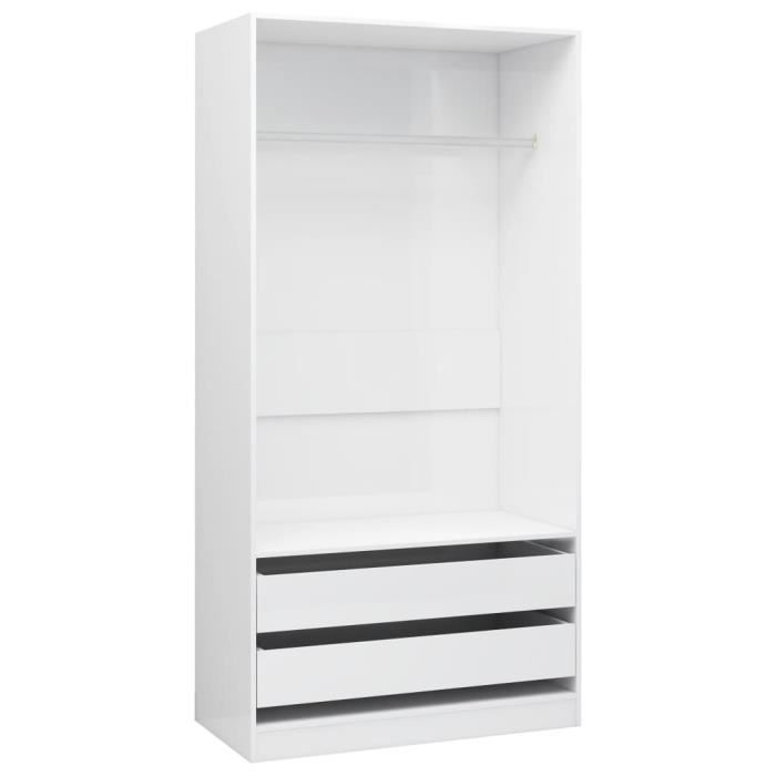 Garde-robe - VIDAXL - 800609 - Blanc brillant - 2 tiroirs - 2 portes battantes