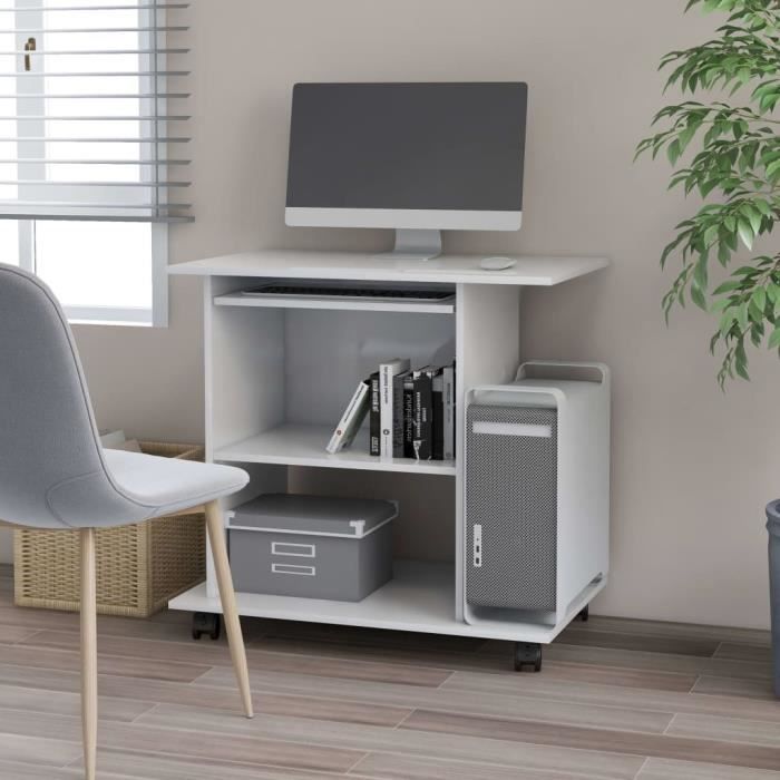 Bureau dordinateur - VIDAXL - Blanc - 80x50x75 cm - Bois - Panneaux de particules