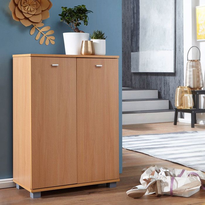 WOHNLING Meuble à Chaussures NIMES 60x35x90 cm Hêtre 4 Casiers 12 Paires