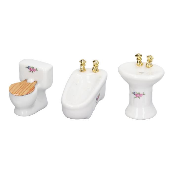 Sunydog Ensemble de Salle de Bain pour Maison Poupée 1:12, Beaux Meubles Miniatures en Porcelaine pour Accessoires et Décoration Maison Poupée, 5 Pièces