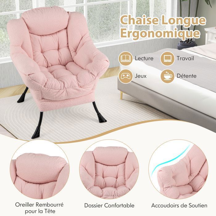 Fauteuil De Relaxation Rose Moderne - Lin Et Polyester - Dimensions 75x77x85 Cm - Neuf à Assembler