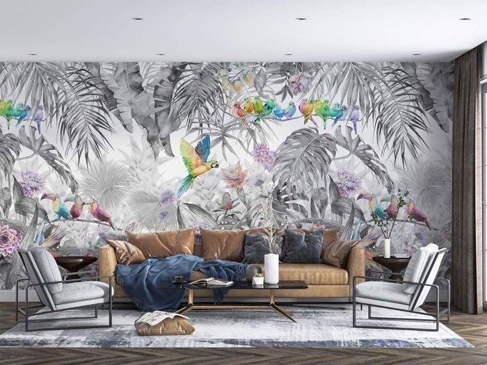 Papier Peint Panoramique Jungle Soie, 410x280 cm, Poster Geant Mural ...