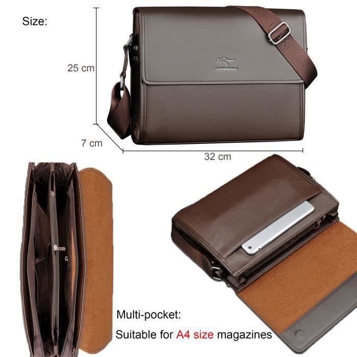 Porte-Documents A4 En Cuir PU Marron - Sac Dossier Étanche Avec Boucle Déployante - Bureau & Maison