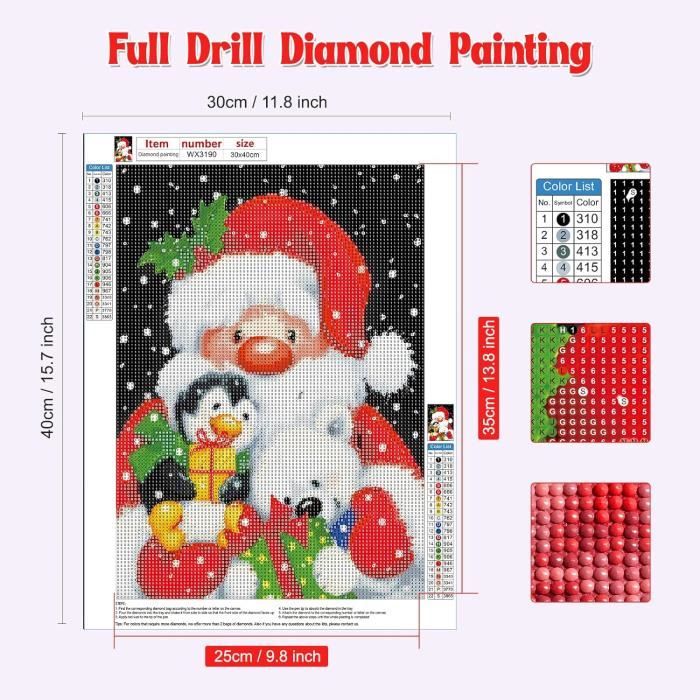 Broderie Diamant Couronne De Noël 5D 25x25 Cm – DIY Suspendu Pour Déco De Fête – Art En Cristal Pour Noël