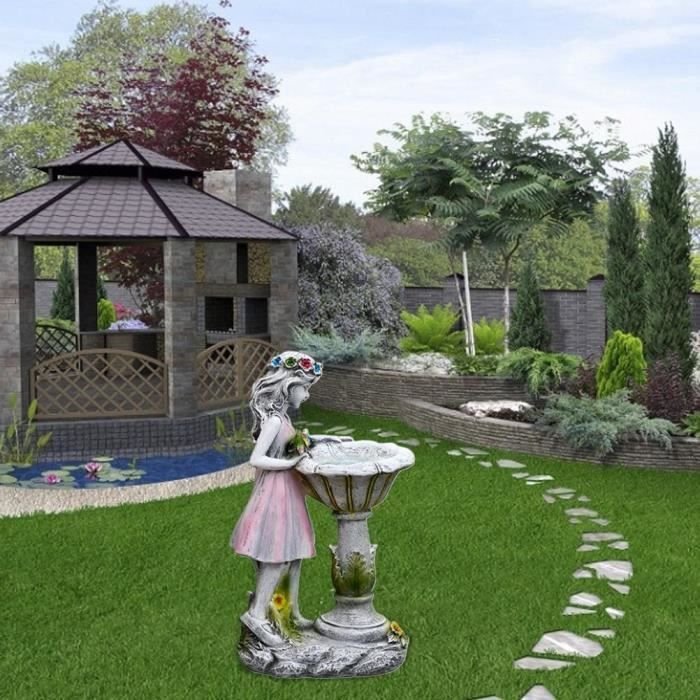 Arnusa - Sculpture Solaire Avec Boule En Verre - 39cm - Aspect Granit - Éclairage Jardin Blanc Chaud