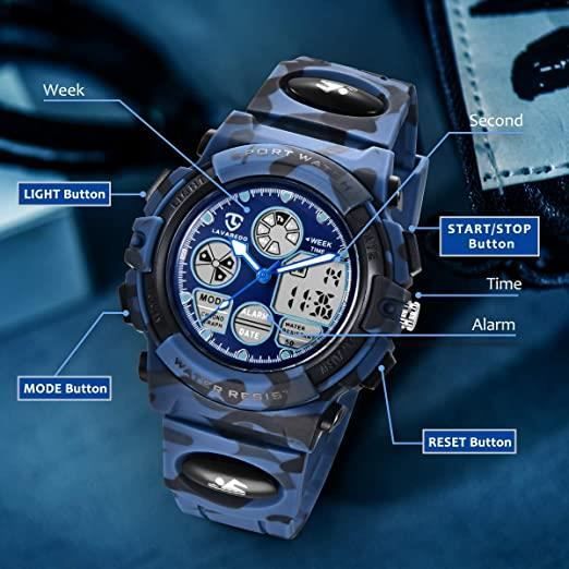 Montre Numérique Enfant étanche 50 M - Garçon Fille 4 à 14 Ans - Bracelet TPU, écran LED, Chronomètre, Alarme - Cadeau Anniversaire Noël - 7