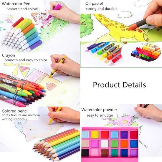 Bluey Coffret Peinture Enfant, Coffret Dessin, Boite Coloriage Enfant, Malette Crayon de Couleur et de Cire, Feutres, Cadeau Enfant(Bleu 3 Niveaux