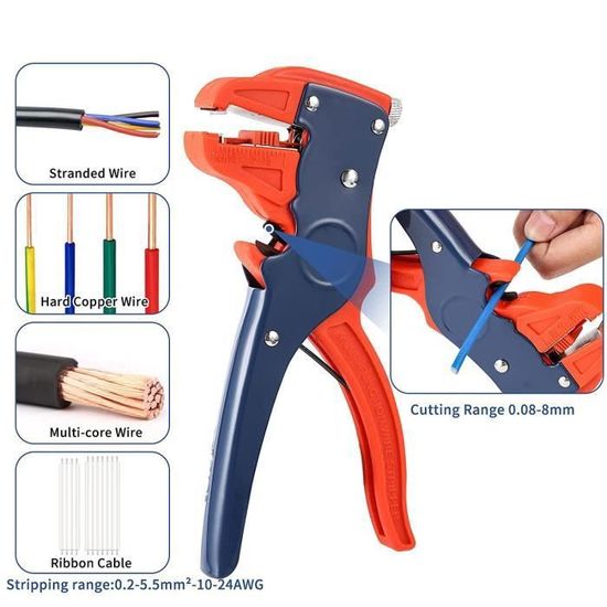 Pince Multifonction Coupe-Fil Et Dénudeuse Câble - Acier Carbone - Outil Électricien & Bricolage 3 En 1