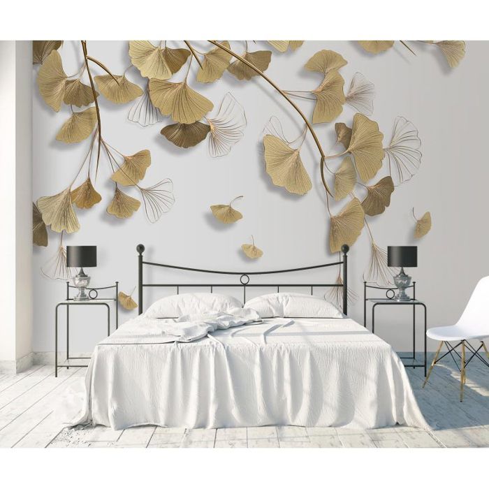 Fresque Murale Papier Peint Feuilles De Ginkgo Dores Abstraites ...