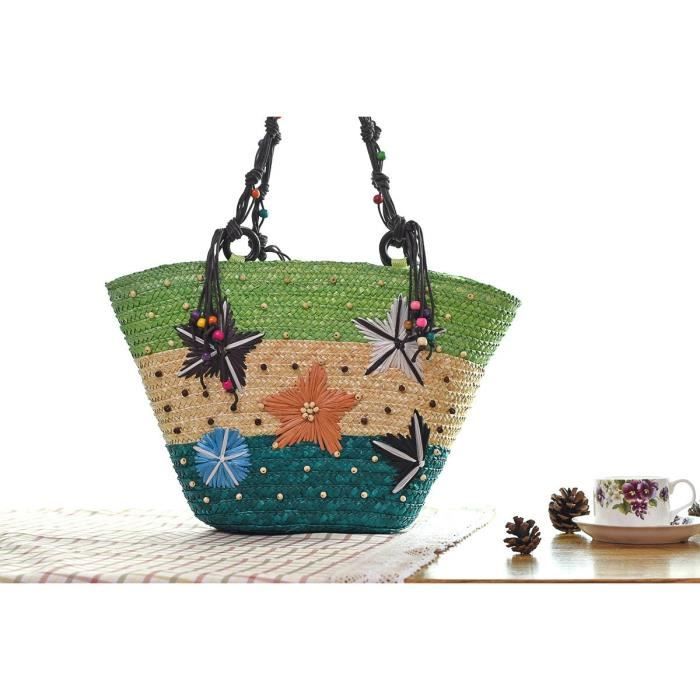 Faite à la main Paille Sac de plage Femme Sac à bandoulière tissé
