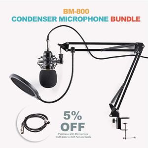 Ensemble Microphone Condensateur BM-800 Studio Avec Support Et Accessoires - 20Hz à 20kHz