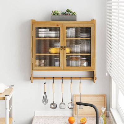 Armoire Murale Style Rétro Verre Avec Étagères Amovibles - Blanc Multifonction