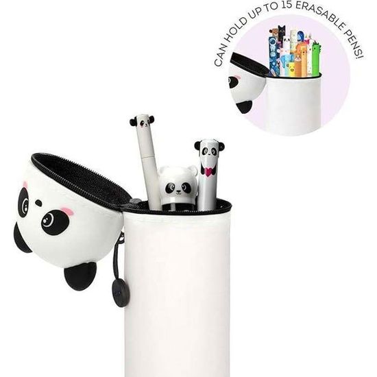 Trousse Silicone Verticale 2 En 1 – Panda – Pochette à Stylos Extensible, Fermeture éclair – 20x6 Cm (jusqu’à 23 Cm)