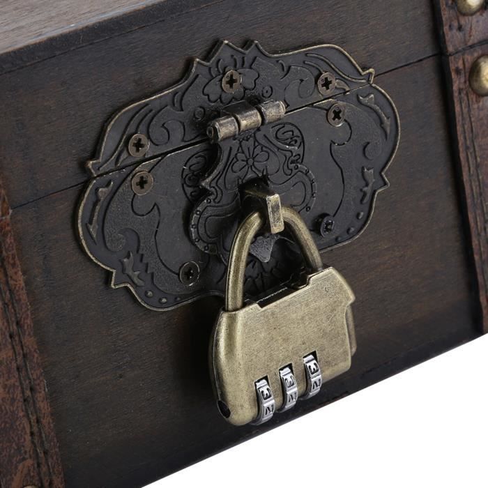 Coffre Au Trésor Bois Vintage EVDZNA - 14,5x10x10cm - Boîte Rangement Secret - Mot De Pass