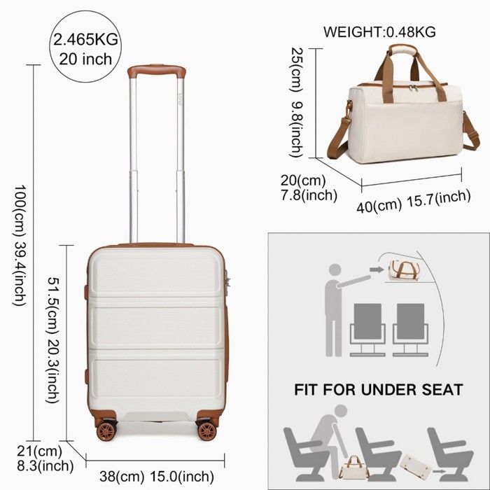 Valise Rigide Cabine 4 Roues Couleur Crème - Marque Rock Luggage - Ensemble Neuf - Plus De 100L