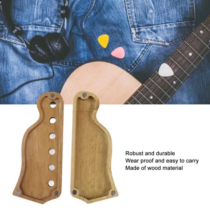 Porte- De Guitare Avec 4 MéDiators En Bois, PréSentoir De En Bois Naturel, Mini-BoîTe De Rangement Pour Guitare - Instruments De Musique