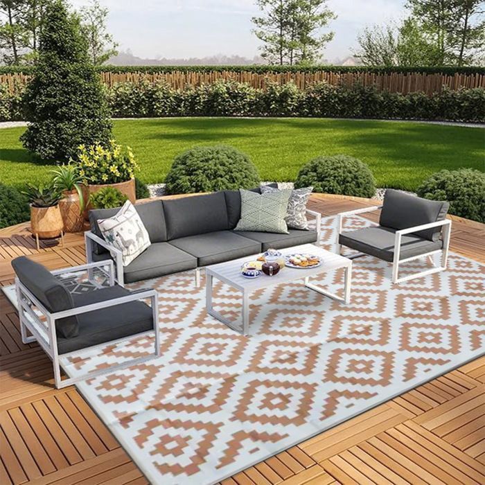 Fambiay Tapis D'Extérieur Réversible Extra Large 245 X 305 Cm - Paille Plastique Imperméable Pour Camping, Jardin, Plage