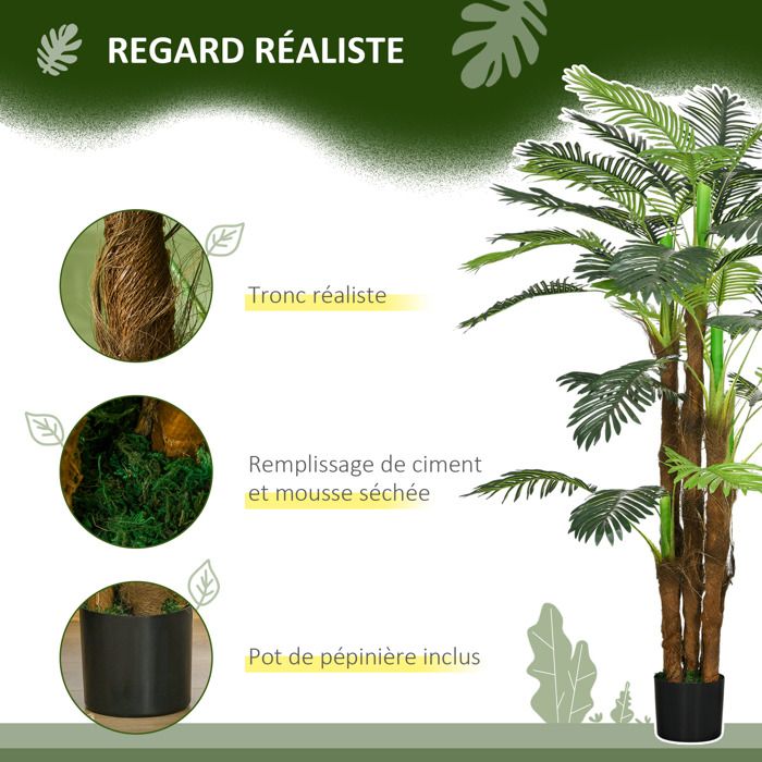 Outsunny Palmier Artificiel 123cm - Décoration Intérieur/Extérieur, Plastique, Pot Inclus, Vert