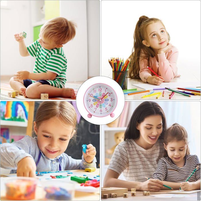 Idota Réveil Analogique Silencieux (Sans Tic-Tac) Pour Enfant – Avec Veilleuse, Cadran Coloré Et Alarme Douce – Idéal Pour Apprendre L'Heure
